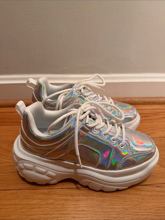 Shoes - Women's Holographic Platform Sneakers in Silver